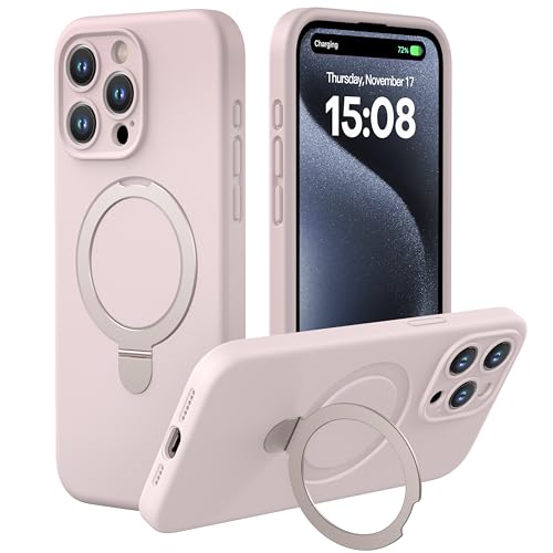 Magnetic Silicone Case for iPhone 15 Pro [Compatible with MagSafe] with Kickstand