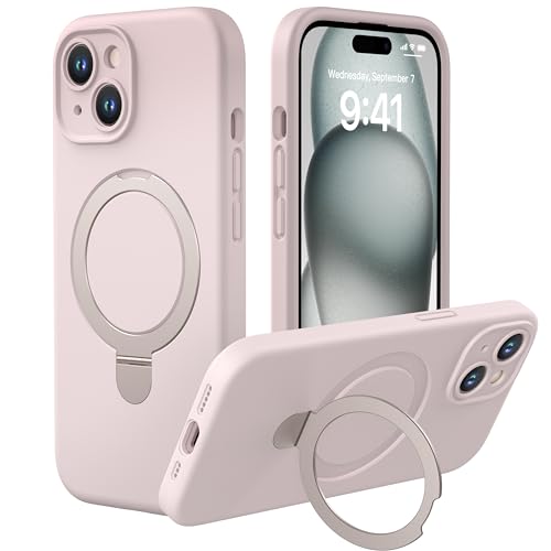 Magnetic Silicone Case for iPhone 15 [Compatible with MagSafe] with Kickstand