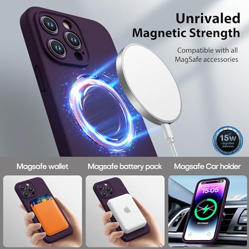 Magnetic Silicone Case for iPhone 14 Pro Max Case with Camera Cover and KickStand