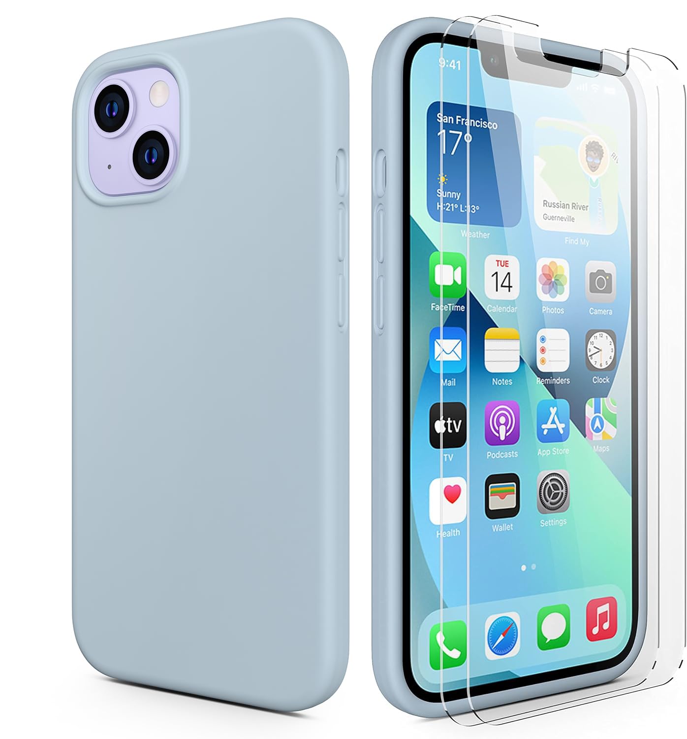Durable Silicone Case + Glass Screen Protectors Combo Pack for iPhone 13 Mini