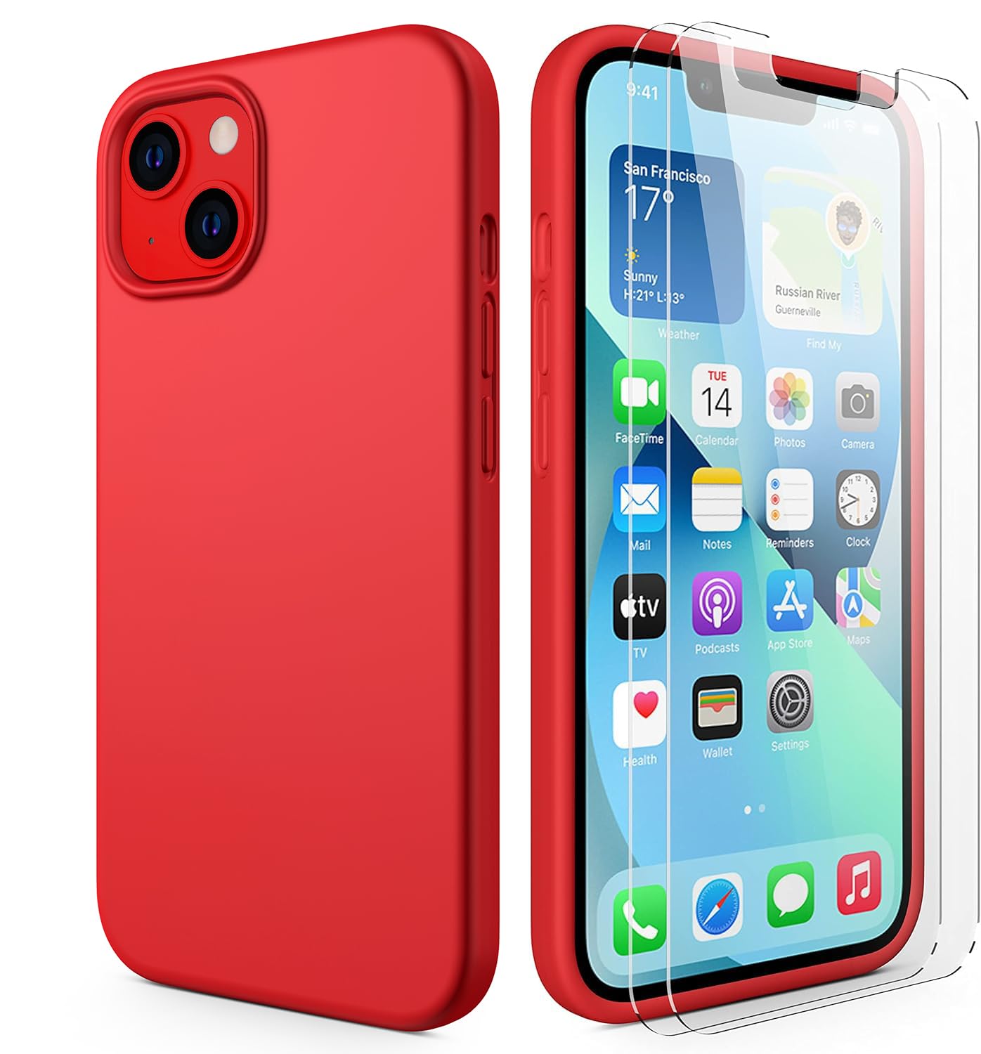 Durable Silicone Case + Glass Screen Protectors Combo Pack for iPhone 13 Mini