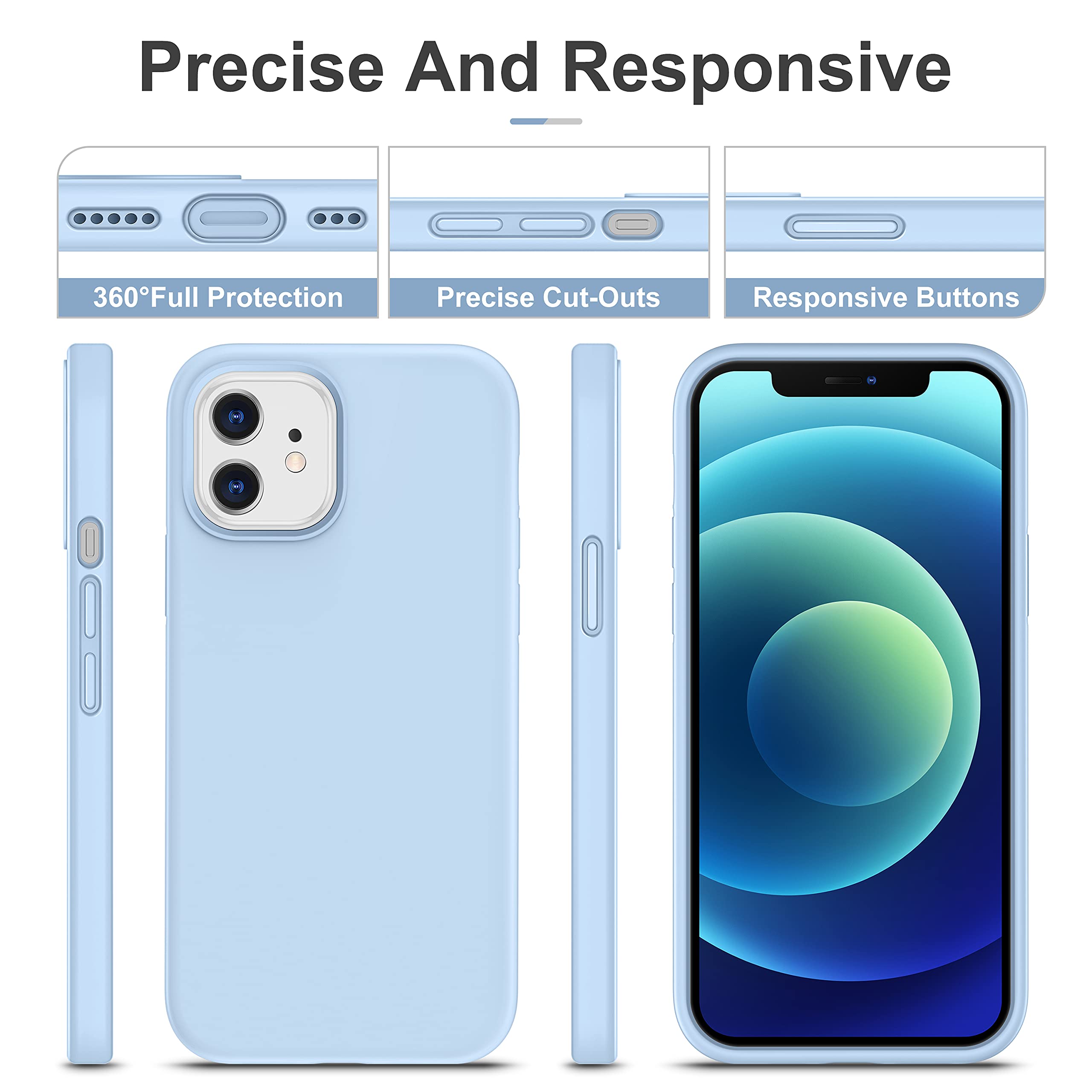 Durable Silicone Case for iPhone 12 & iPhone 12 Pro with Glass Screen Protectors