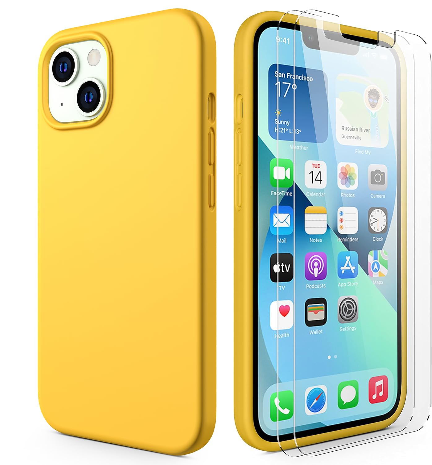 Durable Silicone Case + Glass Screen Protectors Combo Pack for iPhone 13 Mini
