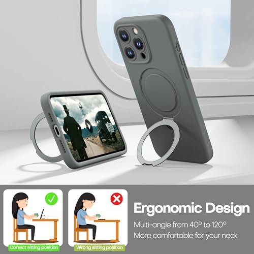 Magnetic Silicone Case for iPhone 15 Pro [Compatible with MagSafe] with Kickstand