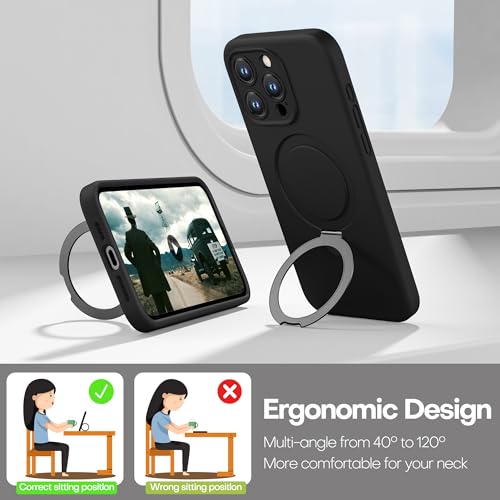 Magnetic Silicone Case for iPhone 15 Pro [Compatible with MagSafe] with Kickstand