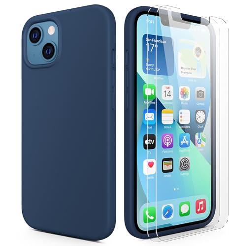 Durable Silicone Case for iPhone 13 with Glass Screen Protectors