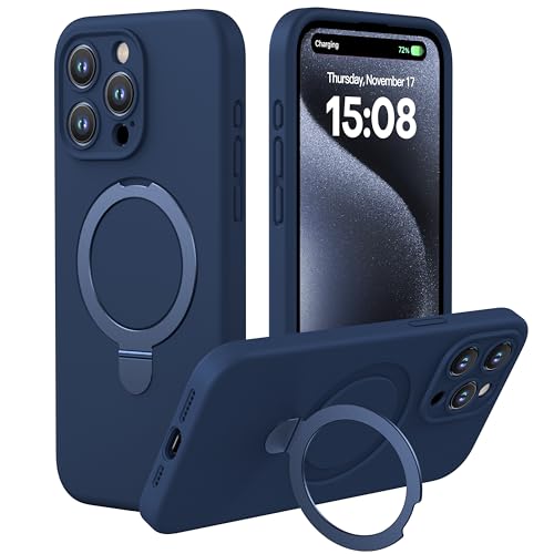 Magnetic Silicone Case for iPhone 15 Pro [Compatible with MagSafe] with Kickstand