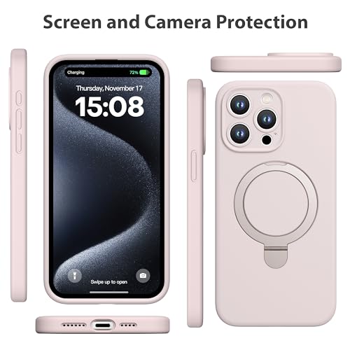 Magnetic Silicone for iPhone 15 Pro Max [Compatible with MagSafe] with Kickstand