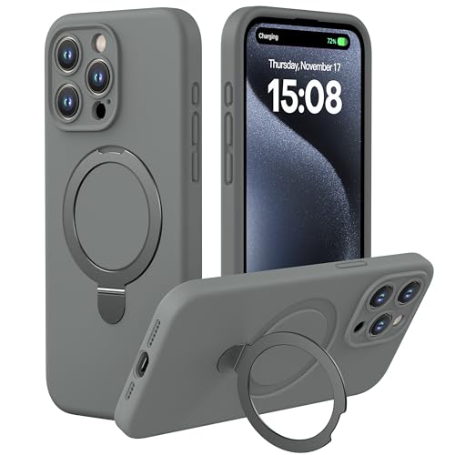 Magnetic Silicone for iPhone 15 Pro Max [Compatible with MagSafe] with Kickstand