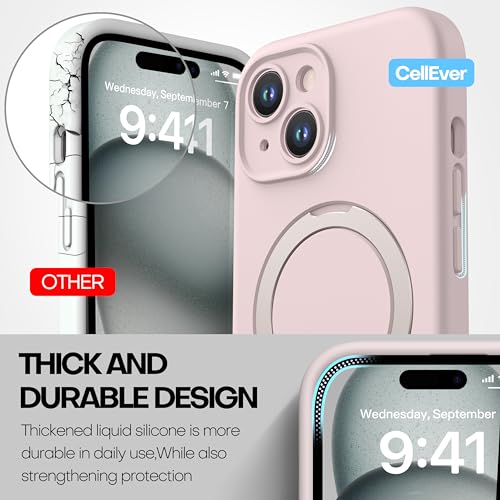 Magnetic Silicone Case for iPhone 15 [Compatible with MagSafe] with Kickstand