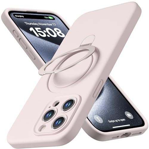 Magnetic Silicone Case for iPhone 15 Pro [Compatible with MagSafe] with Kickstand