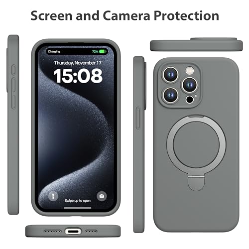 Magnetic Silicone Case for iPhone 15 Pro [Compatible with MagSafe] with Kickstand