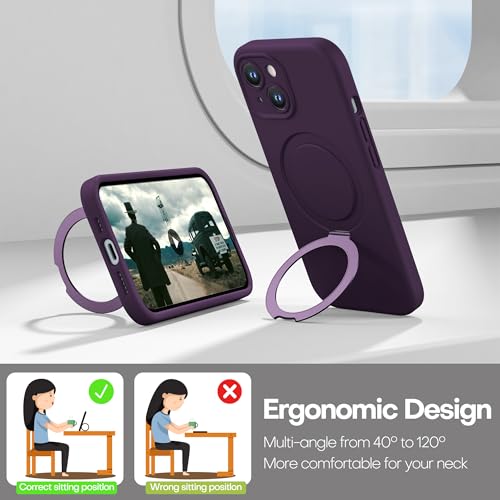 Magnetic Silicone Case for iPhone 15 [Compatible with MagSafe] with Kickstand