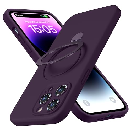 Magnetic Silicone Case for iPhone 14 Pro Max Case with Camera Cover and KickStand