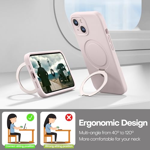 Magnetic Silicone Case for iPhone 15 [Compatible with MagSafe] with Kickstand