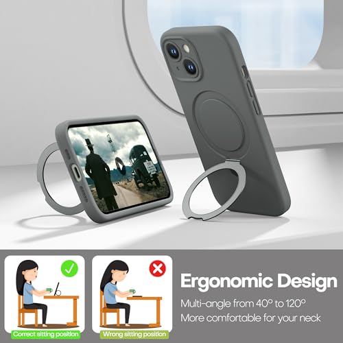 Magnetic Silicone Case for iPhone 15 [Compatible with MagSafe] with Kickstand