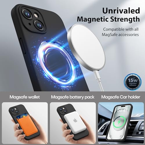 Magnetic Silicone Case for iPhone 15 [Compatible with MagSafe] with Kickstand