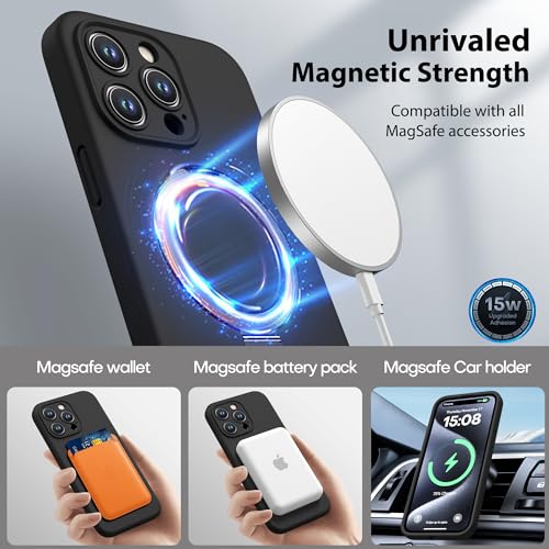 Magnetic Silicone Case for iPhone 15 Pro [Compatible with MagSafe] with Kickstand