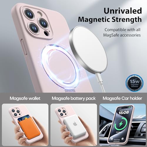 Magnetic Silicone Case for iPhone 15 Pro [Compatible with MagSafe] with Kickstand