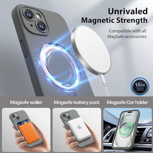 Magnetic Silicone Case for iPhone 15 [Compatible with MagSafe] with Kickstand