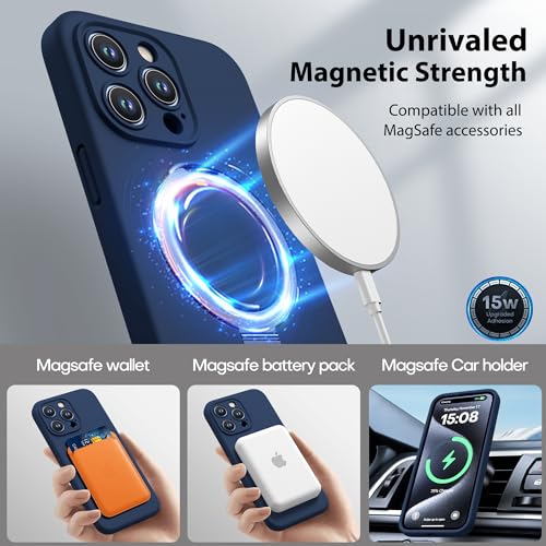 Magnetic Silicone Case for iPhone 15 Pro [Compatible with MagSafe] with Kickstand