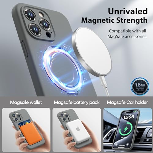 Magnetic Silicone Case for iPhone 15 Pro [Compatible with MagSafe] with Kickstand