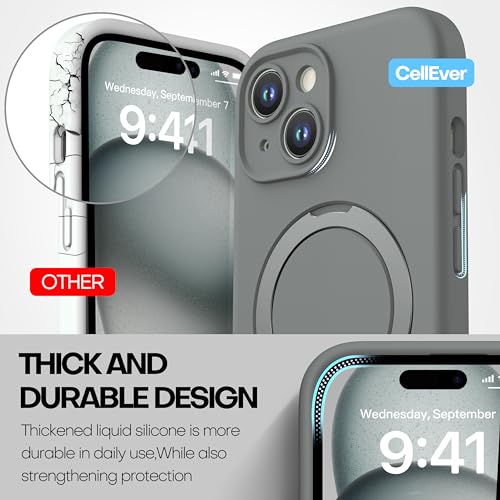 Magnetic Silicone Case for iPhone 15 [Compatible with MagSafe] with Kickstand