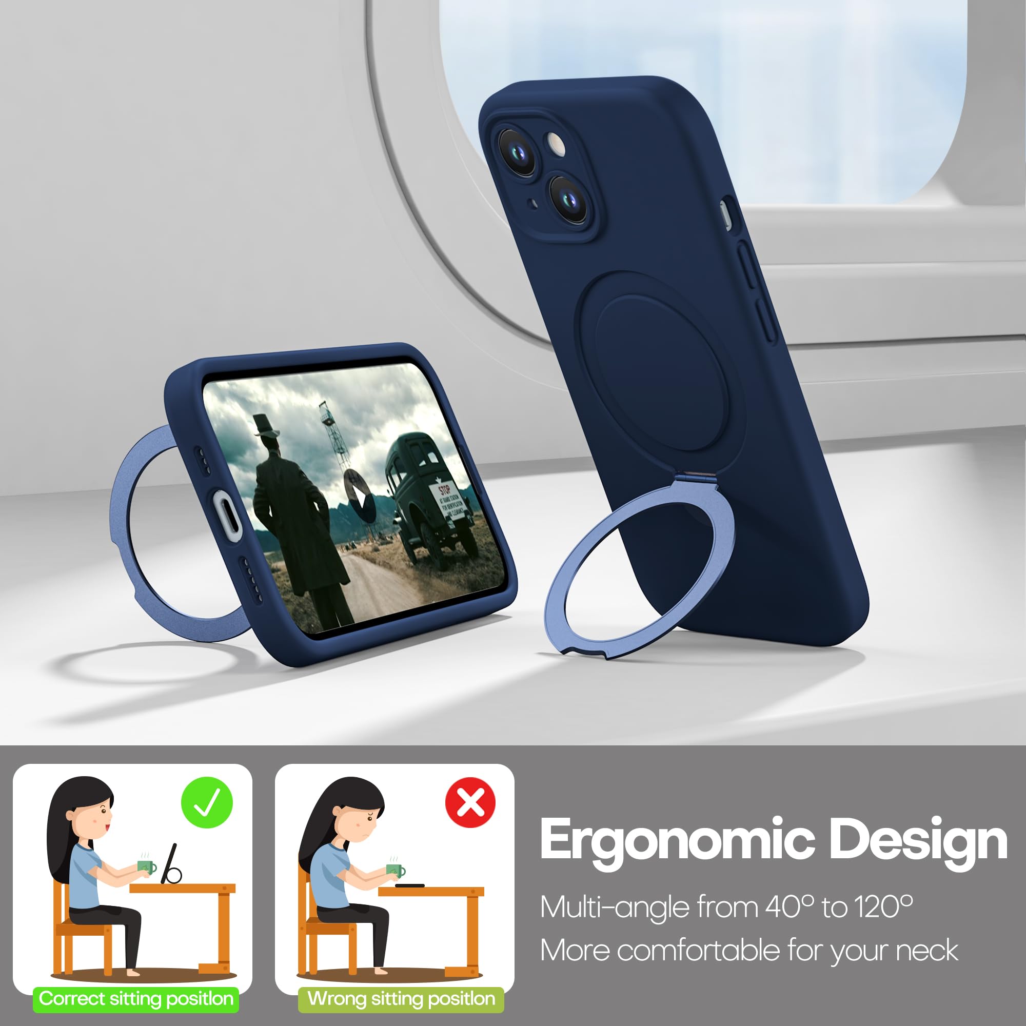 Magnetic Silicone Case for iPhone 15 [Compatible with MagSafe] with Kickstand