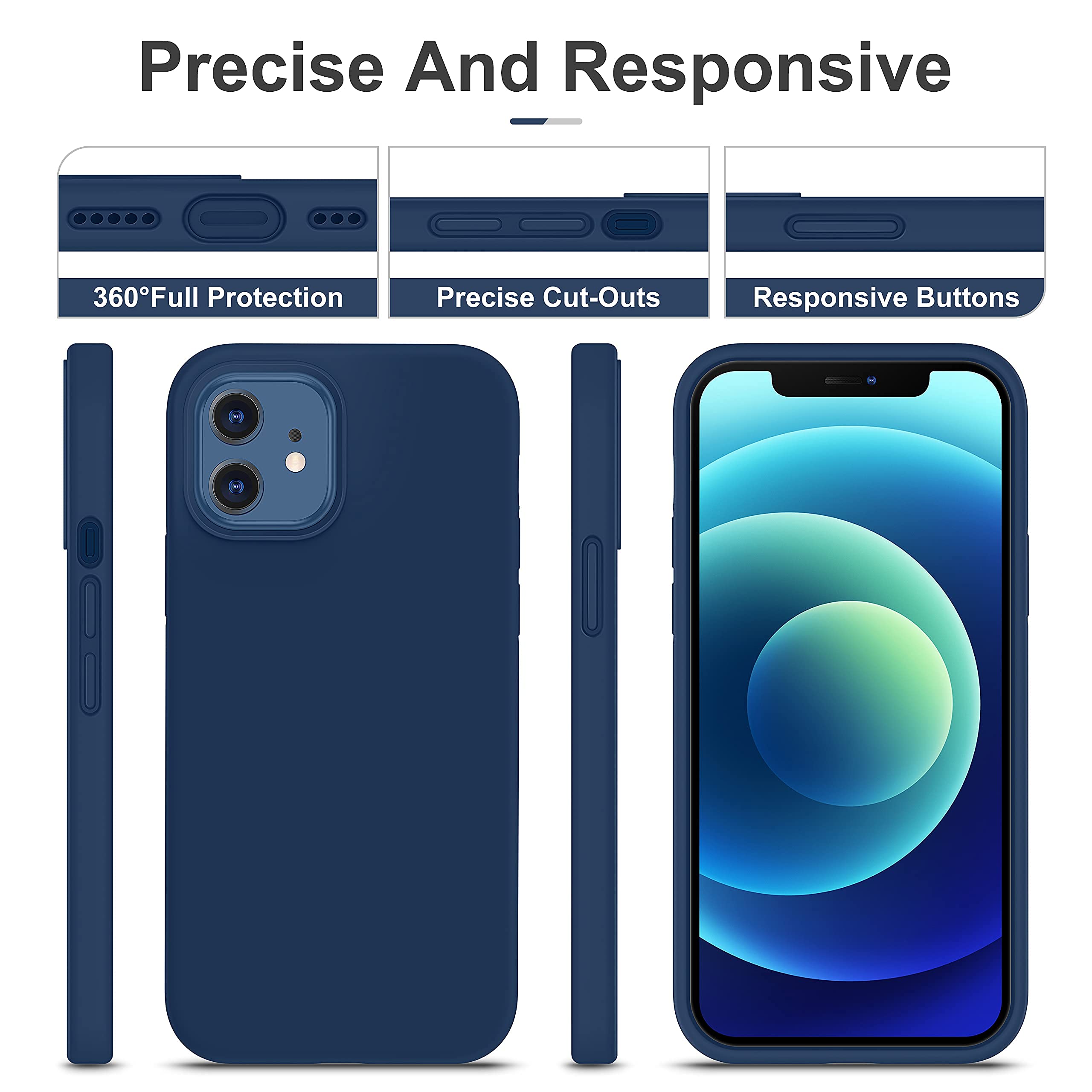 Durable Silicone Case for iPhone 12 & iPhone 12 Pro with Glass Screen Protectors