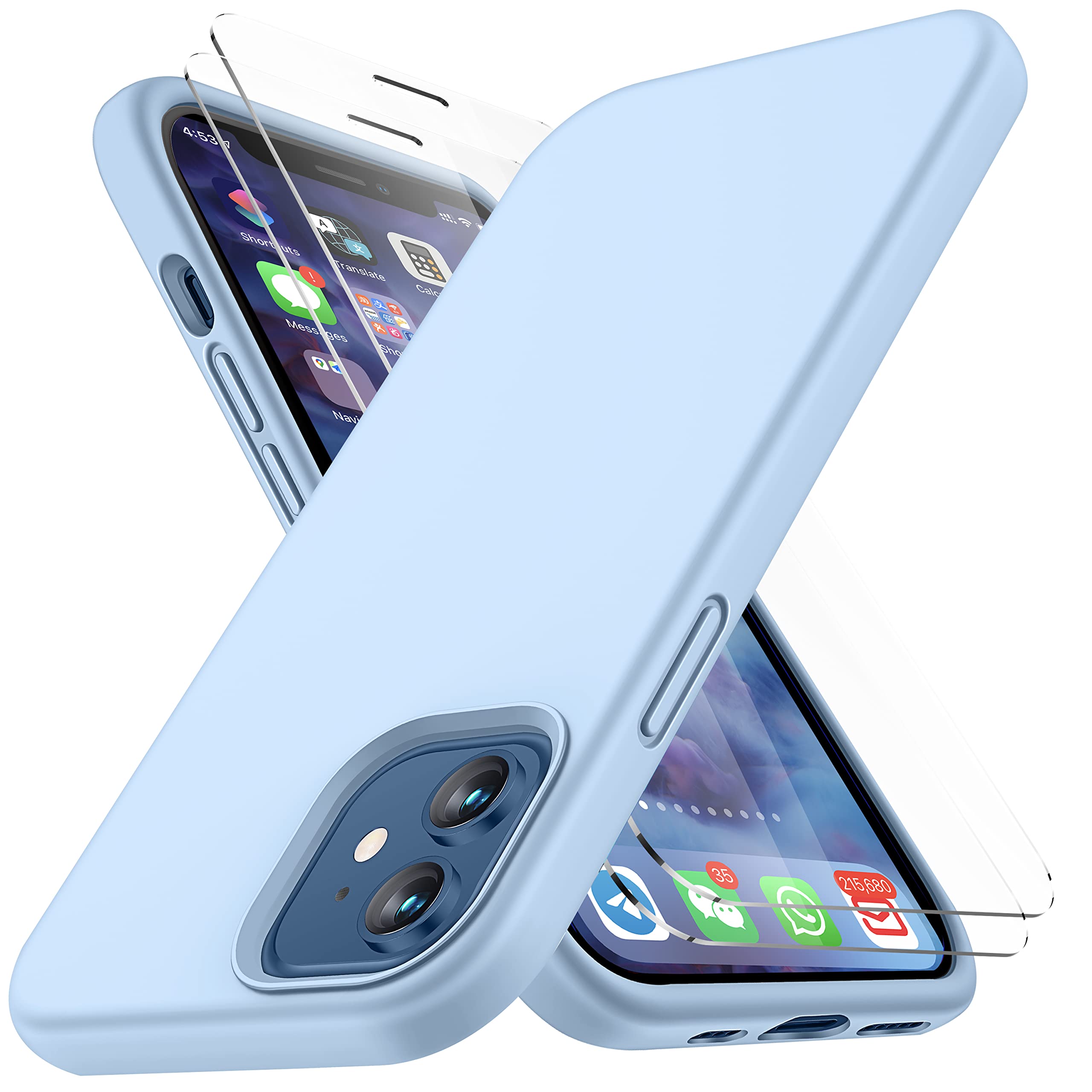 Durable Silicone Case for iPhone 12 & iPhone 12 Pro with Glass Screen Protectors