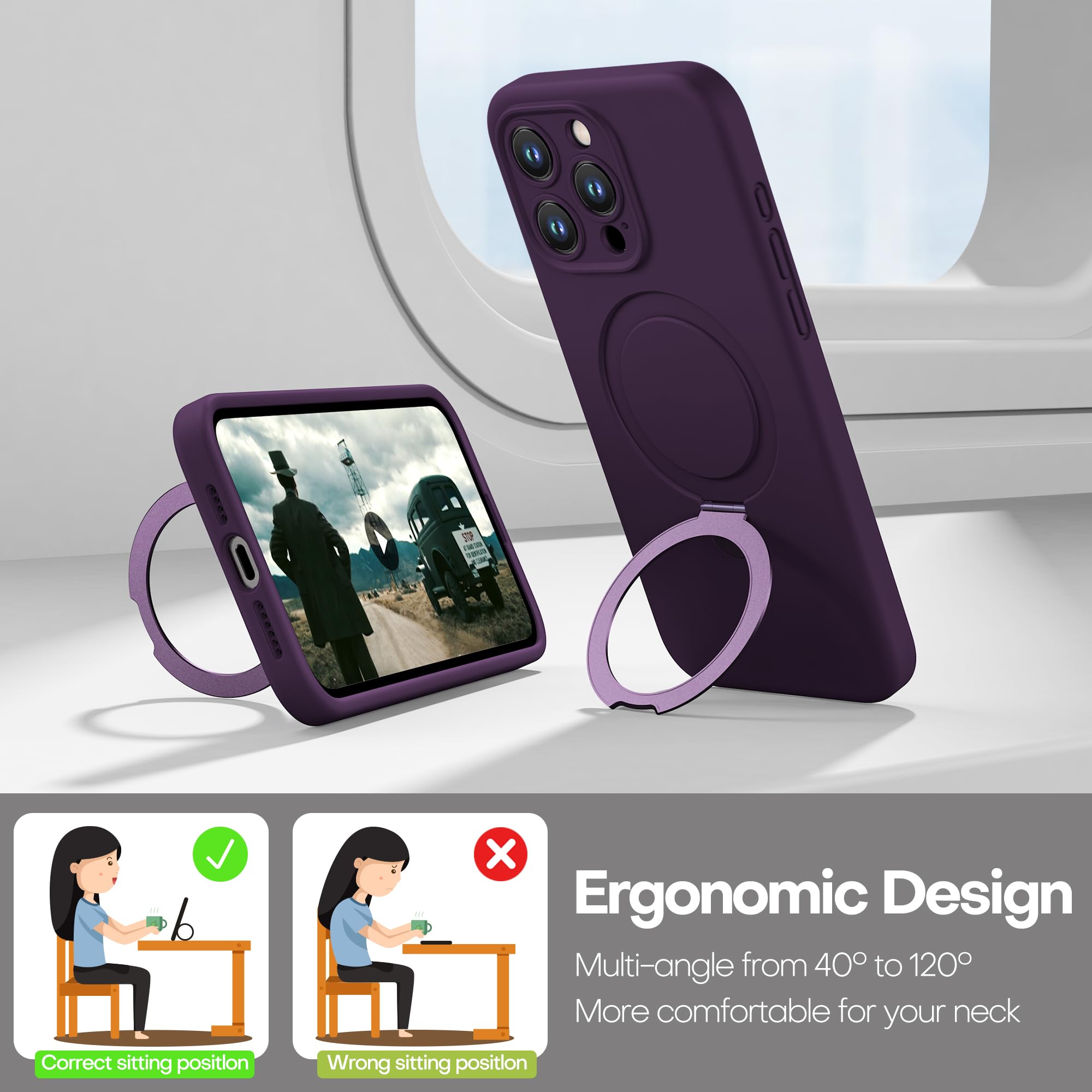 Magnetic Silicone for iPhone 15 Pro Max [Compatible with MagSafe] with Kickstand