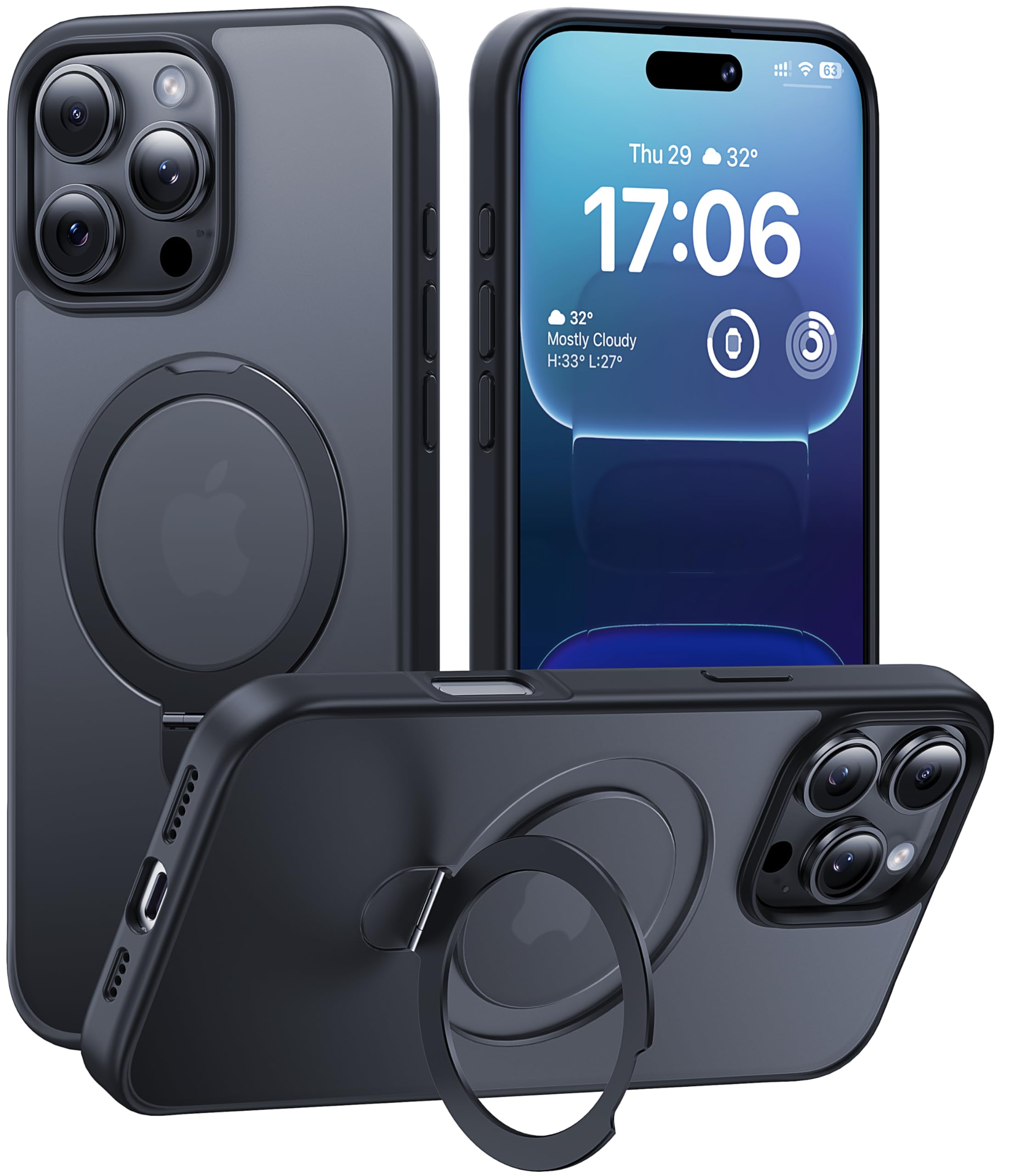CellEver Strong Magnetic for iPhone 16 Pro Max Case [for MagSafe Charging] Matte Skin Feel, Military Grade Protection, Translucent, Anti-Scratch, Never Yellowing, Cover with Kickstand, Black