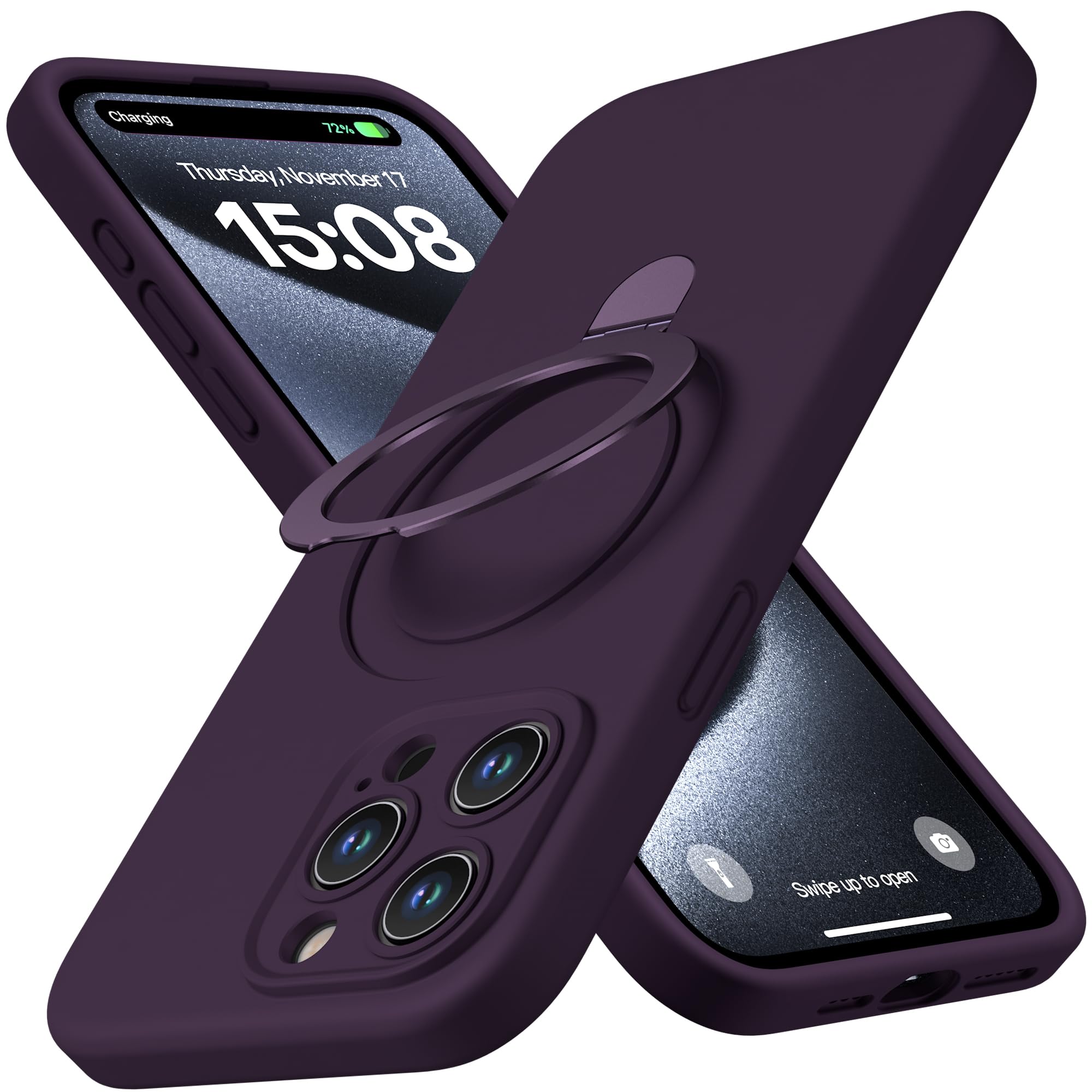 Magnetic Silicone for iPhone 15 Pro Max [Compatible with MagSafe] with Kickstand