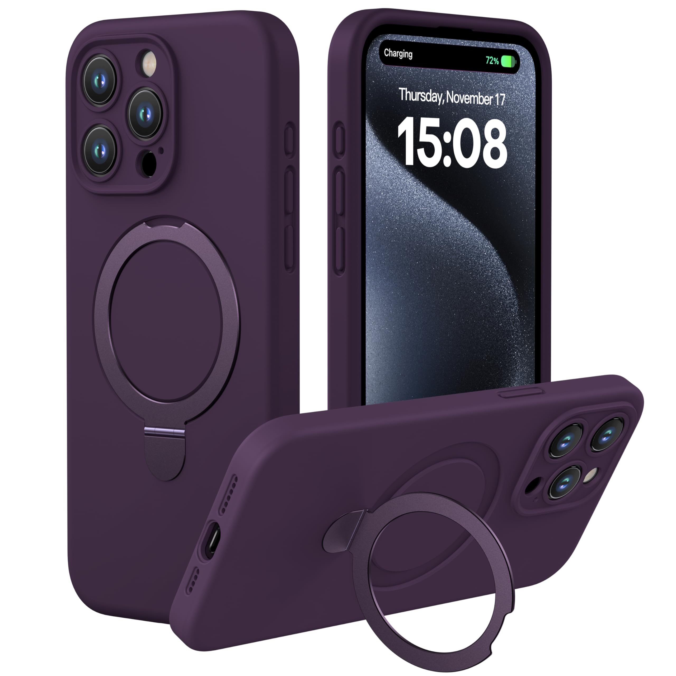 Magnetic Silicone Case for iPhone 15 Pro [Compatible with MagSafe] with Kickstand