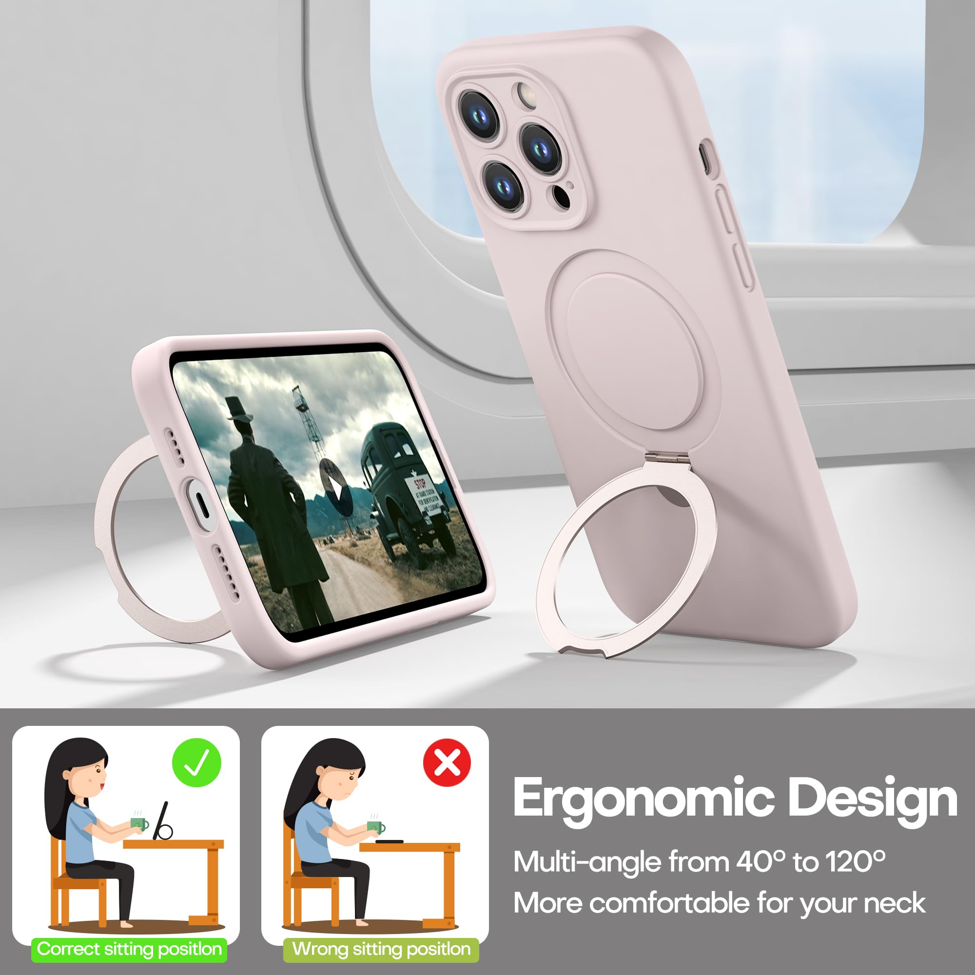 Magnetic Silicone Case for iPhone 14 Pro Max Case with Camera Cover and KickStand