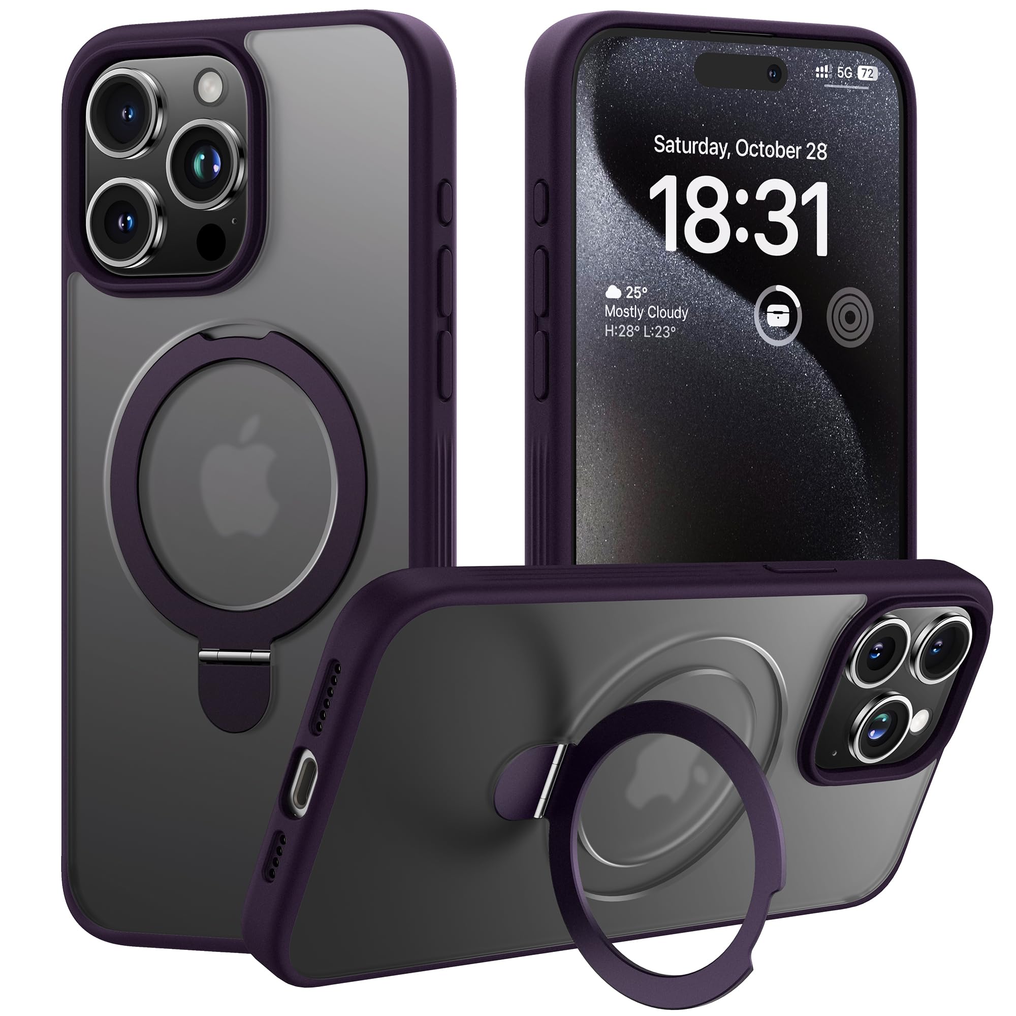 iPhone 15 Pro Max Case, Compatible with MagSafe, with Magnetic Ring Stand