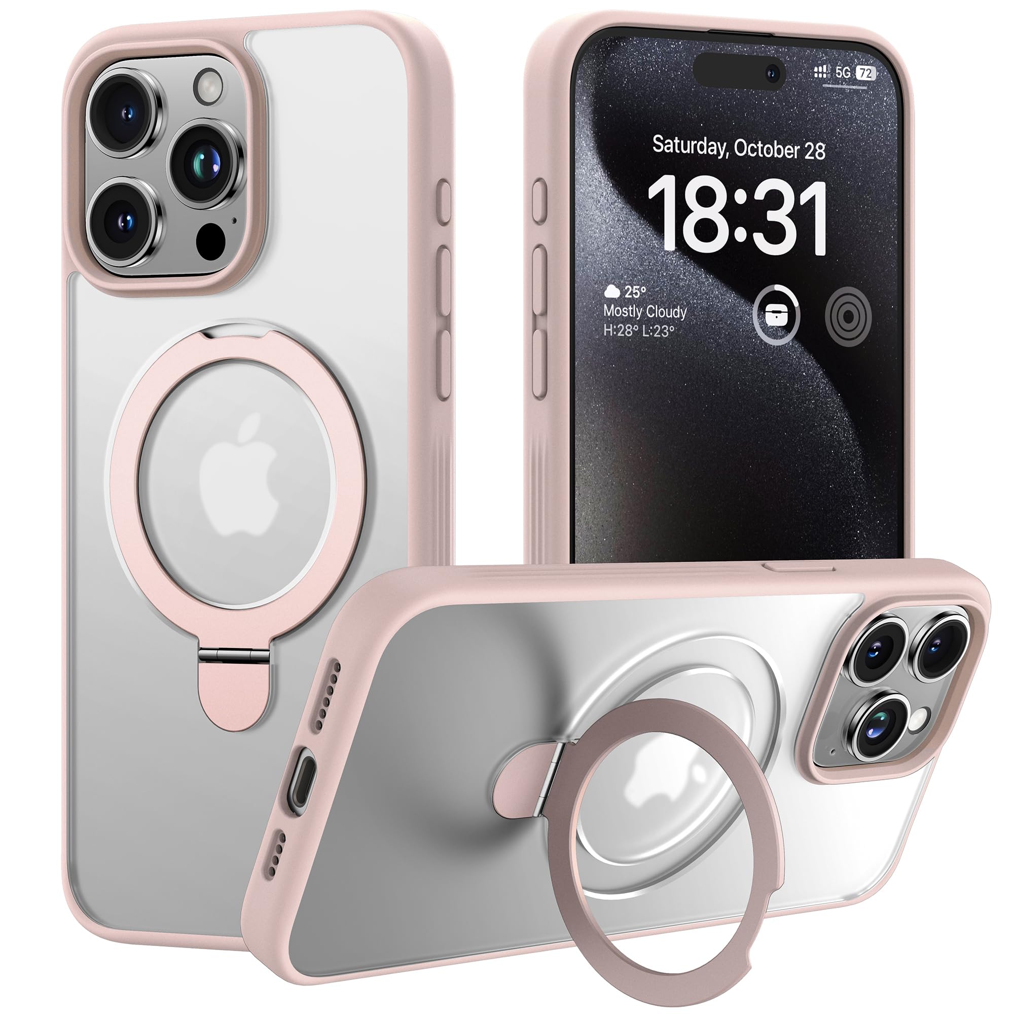 iPhone 15 Pro Max Case, Compatible with MagSafe, with Magnetic Ring Stand