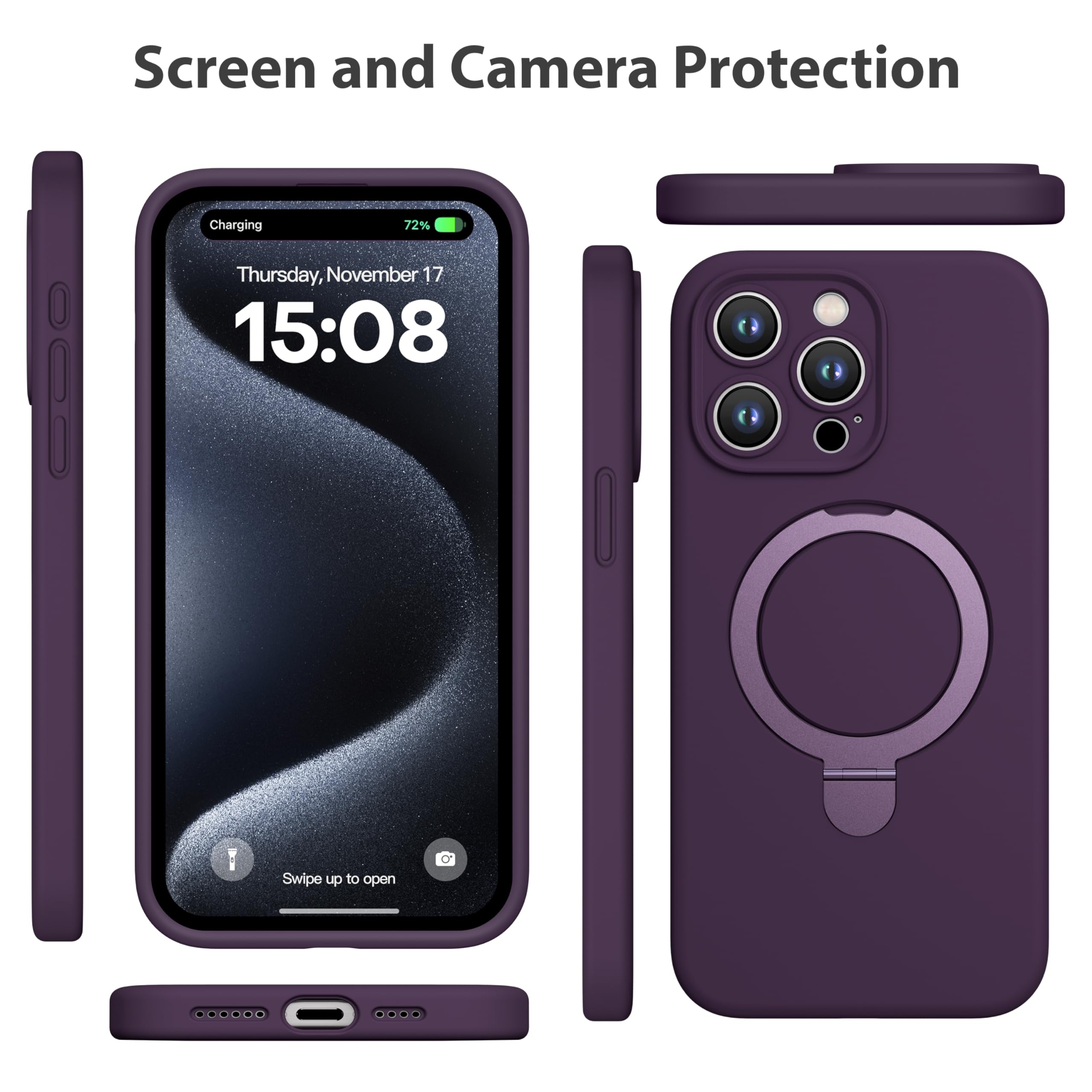 Magnetic Silicone for iPhone 15 Pro Max [Compatible with MagSafe] with Kickstand