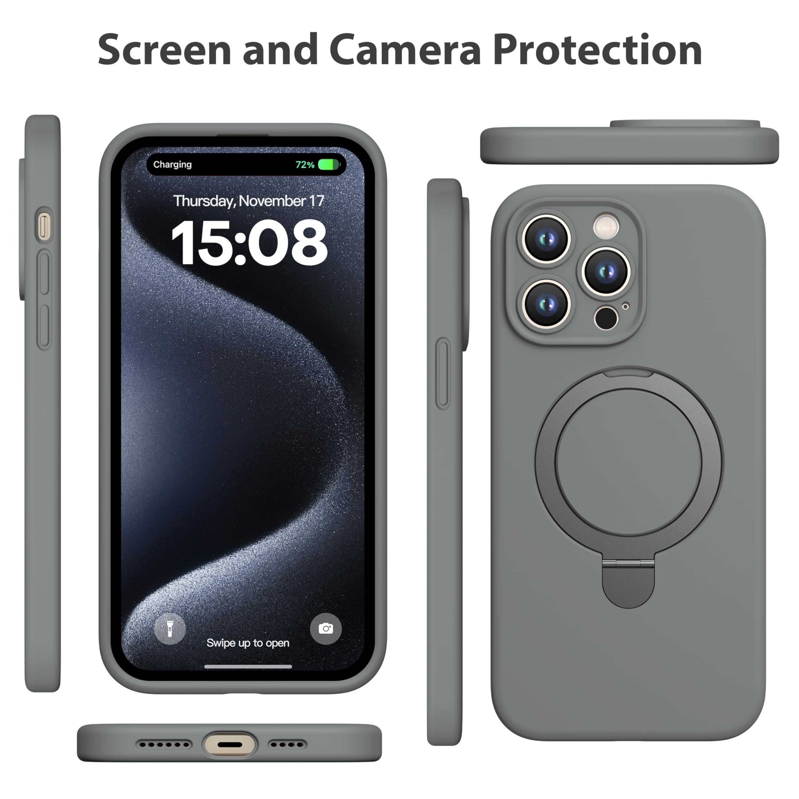 Magnetic Silicone Case for iPhone 14 Pro Max Case with Camera Cover and KickStand